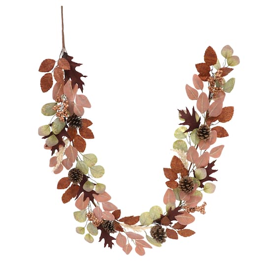 6ft. Pink, Brown & Green Fall Leaves & Pinecone Mix Garland by Ashland®